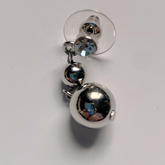 🪙Genuine Crystal & Silver Tone Dangling Ball Drop Stud Earrings by Cookie Lee - Picture 2 of 8